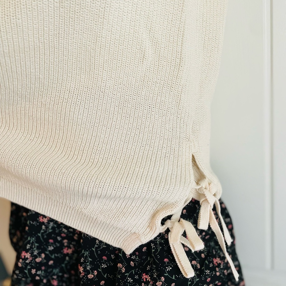 Madewell Balletcore Knit Double Side Bow Tie Cream Tank Top Sz Small NWOT - Picture 4 of 8